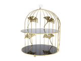 Gold Bird Cage Shape 2 Tier Cupcake Cake Stand Cosmetics Storage Rack Jewelry Display Holder Multi V1294-YM0901-3117250124611