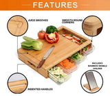 CARLA HOME Large Bamboo Cutting Board and 4 Containers with Mobile Holder gift included for Home LSB-36021