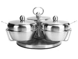 Stainless Steel Seasoning Pot Spice Salt Sugar Bowl Container with Rotating Storage Rack Lid Spoon V1294-YM0721-3118210032611