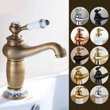 Antique Bronze Basin Faucet Porcelain Handle, Single Lever Deck-Mounted Mixer Tap, Vintage Style V1107-113-85547-SLR