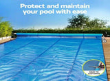 Aqua Buddy Pool Cover 600 Micron 9.5x5m w/ Roller 5.55m Swimming Pools Sliver Solar Blanket PC-95X50-XL-DX-BL-ROLLER