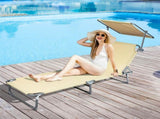 Levede Foldable Lounge Chairs with Canopy Khaki OD1065-KH