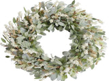 24 Inch Summer Spring Ivory Flowers Wreath for Front Door, Everyday Lamb Ears Leaves Wreath with V1258-DP02-C-2642