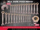 SEDY 24PCS Ratcheting Wrench Set Metric SAE CR-V Steel 72T With Magnetic Holder V465-81178