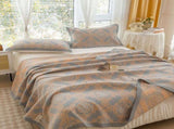 Grey and Orange Cotton Three-Layer Gauze Bed Cover Set - Reversible Vintage Printed Blanket with Two V888-ELOSUNG36767