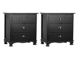 Artiss 2x Bedside Table 3 Drawers Vintage - THYME Black ST-CAB-B-3D-BKX2
