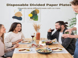 125 Pcs Disposable Paper Plates, 9" 3-Compartment Plates, Waterproof & Oil-resistant Divided Plates, V1369-AZ3-W-08614
