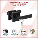 Door Handle Set Lever Key Lock Function Square Black V63-837381