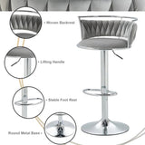 SERENIT Silver Swivel Upholstered Velvet Adjustable Height Counter Stool with Metal Frame Grey V255-GP2311R-GREY