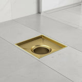 15x15cm Square Shower Drain with Removable Tile Insert Grate Brushed Gold 304SS, CUPC Certified V63-955541