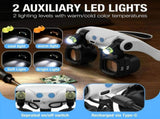Black binocular magnifying glasses, LED lights, hands-free magnifier, adjustable magnification, V1102-108-BLA-86711