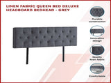 Linen Fabric Queen Bed Deluxe Headboard Bedhead - Grey V63-821513