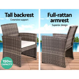 Gardeon 4 PCS Outdoor Sofa Set Rattan Chair Table Setting Garden Furniture Grey ODF-RATTAN-4PC-AB-GE