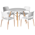 1 Artiss Dining Table and 4 Chairs Set Round White DSET-DSW100-086-WHX4