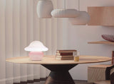 Mushroom Lamp, Small Pink Table Lamp with Striped Glass, Cute Little Swirl Nightstand Lamp for V1369-AZ3-W-26321