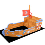 Keezi Kids Sandpit Wooden Boat Sand Pit Bench Seat Outdoor Beach Toys 165cm SAND-BOAT-160-WHEEL