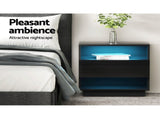 Artiss 2x Bedside Table LED with 2 Shelves - HANA Black FUR-R-BS-LED-01-BKX2