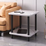 SOGA 60cm White Ceramic Side Table Stone Pattern Modern Design with Metal Legs SIDETAB36