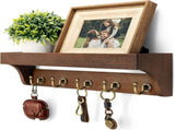 Wood Wall Key Holder with 5 Hooks and Shelf Brown, 35.6 cm V1237-ZY-818-273