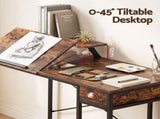 Artiss Computer Desk Drafting Drawing Table Tiltable Top Rustic Brown 108cm MET-DESK-26137-RB