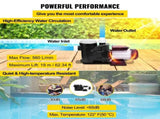 Swimming Pool Filter Pump 2.5HP, 1850W Swimming Pool Pump 148GPM, Single Speed Filter for Spa Water V952-SPP250EYYCB000001V3