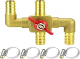 Solid Brass 5/8" 4-Way Heater Control Valve with Switch, 16mm Hose Barb Automotive Bypass V1258-DP02-C-2178