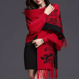 Double-sided Jacquard Cheongsam Shawl, Color-Blocked Fringed Cape Design, Autumn/Winter Fashion & V1232-SMWJPJ006