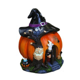 Halloween Witch Pumpkin House Figurine Luminous Resin Pumpkin Statue Crafts Desktop Ornament V1294-YM0717-10351786