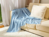 Blue Elegant Herringbone Tassel Throw Blanket - Large Acrylic Faux Cashmere Soft Cozy Blanket for V888-ELOSUNG32115