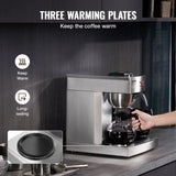 12 Cups Commercial Drip Coffee Maker with 3 Glass Carafes and 3 Warmers V952-BLHSYMSKFJ3GTVTPSV3