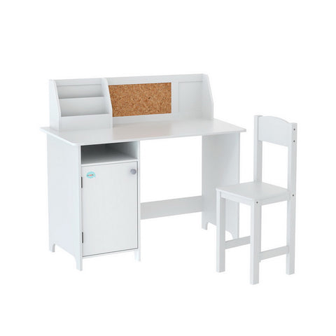 Keezi Kids Table and Chair Set Children Study Play Toys Desk w/ Cabinet Storage FURNI-C-KTC-DESK-WH