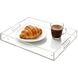 Acrylic Serving Tray with Handles, 16 x 12 in Clear Rectangular Tray, Large Organizer Tray with V1369-AZ3-W-08868