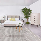 Queen 4 Pcs Bedroom Suite with Tallboy Fabric Upholstery MDF Combination of Champagne and Black V43-BDS-MAXL-4PC-TBY