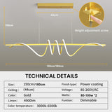 BAMDECOR A202 Modern LED Linear Pendant Lights with Dimmable LED 180cm-Gold V255-BAM-A202-1.8-GOLD