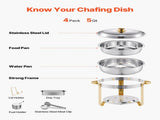 Chafing Dish Buffet Set, 5 Qt 4 Pack, Stainless Steel Chafer with 4 Full Size Pans, Round Catering V952-YXBXGSTGK4JT0HGMLV0
