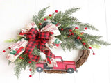 Christmas Wreath for Front Door/Red Truck Christmas Wreath Garland/Wreath Fall Farmhouse/Wreath for V1366-AZ2-W-07881