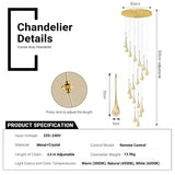 BAMDECOR LT08 18-Heads Solid Crystal Teardrop Chandelier High Ceiling Foyers Entrance Chandeliers V255-BAM-LT08-18-GOLD