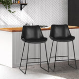 Artiss Bar Stools Kitchen Counter Barstools Leather Metal Chairs Black x2 BA-TW-8068-BKX2