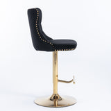 4x Height Adjustable Swivel Bar Stool Velvet Studs Barstool with Footrest and Golden Base- Black V226-SW1912BK-2