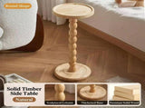 Solid Rubber Wood Round Side Table with Raised Edge, Beaded Support Column and Weighted Base for V1341-ZY-ROUNDAA2-NATURAL