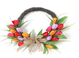Artificial Flower Wreath 40cm Spring Summer Wreath Front Door Decoration for Indoor Outdoor Orange V1294-YM0901-3115250106611
