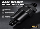 6AN Inline Fuel Filter, Anodized Aluminum Build, 30 Micron Bronze Filter Element, High Flow V1369-AZ3-W-12019