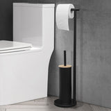 2-in-1 Iron Floor Standing Roll Paper Holder and Bamboo Lid Toilet Brush For Bathroom and V1161-860036