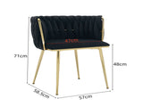 Set of 2 Velvet Upholstered Woven Dining Chairs with Golden Metal Legs, Black V1127-AU-DC01-BLK