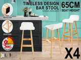 4X Wooden Bar Stool Dining Chair Leather SOPHIA 65cm WHITE V274-FT-WBSPU-75WH4