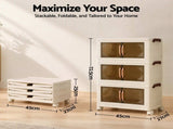 Artiss 3-Tier Foldable Storage Cabinet Stackable Box Clear Magnetic Door White SC-3T-4527-WH