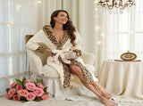Women's White Coral Fleece Hooded Bathrobe with Leopard Print Trim - Soft Plush Wrap Robe with V888-ELOSUNG54473