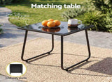 Gardeon Outdoor Bistro Set 3 Piece Patio Furniture Textilene Chairs Glass Table ODF-BISTRO-TEX-BK