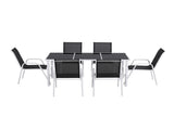 Gardeon 7 Piece Outdoor Dining Set Steel Textilene Patio Furniture Table and Chairs Black FF-DINING-7TEX-BK-AB