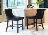 4X Velvet Bar Stools with Studs Trim Wooden Legs Tufted Dining Chairs Kitchen V226-SW1802BK-2